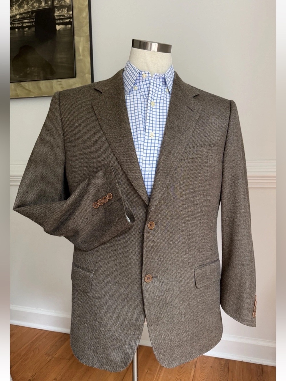Canali Brown Herringbone Wool/Silk Mens Suit Blazer Jacket Sz 44L
